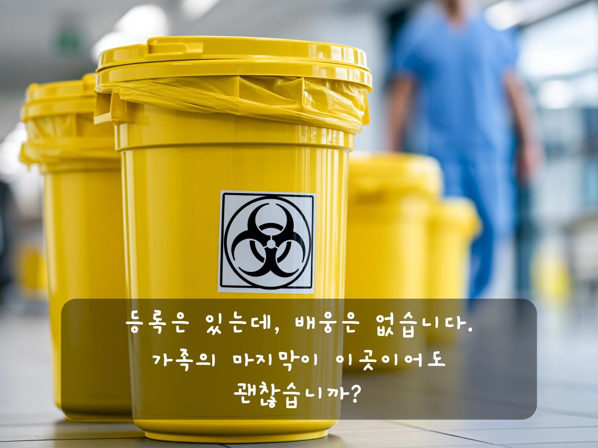 등록은 있는데 배웅은 없습니다 — 노란 의료폐기물 통